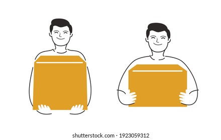 Man holding a box. Delivery moving symbol