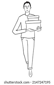 Man holding boxes. Vector eps 10 illustration.