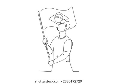 A man holding a Brazilian flag. 7 de setembro one-line drawing