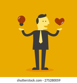 man holding bulb and heart , work with love cause ideas . business concept vector
