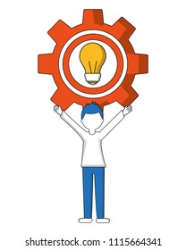 man holding bulb inside gear teamwork
