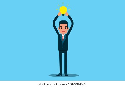 Man holding bulb. new ideas for success. Vector business concept.