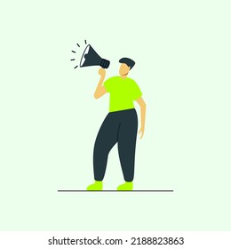 man holding bullhorn announcement announcing