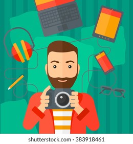 Man holding camera.