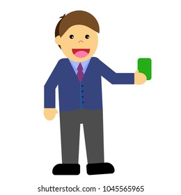 man holding card flat design. vector illustration