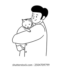 Man holding cat Handrawing illustration
