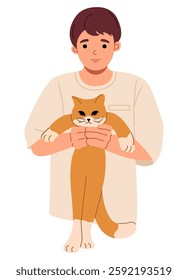 A man Holding a cat, hold under the cat armpit