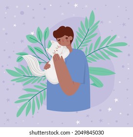 Man Holding Cat And Leaves