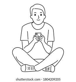 Man holding cellphone, using mobile application to chat or sending message