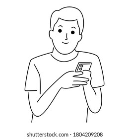 Man holding cellphone, using mobile application to chat or sending message