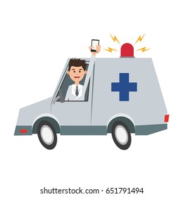 man holding cellphone while driving ambulance icon image 