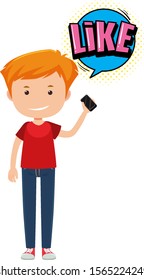 Hombre con teléfono celular y expresión de palabras como ilustración