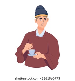 Man holding chinese tea, flat style illustration 