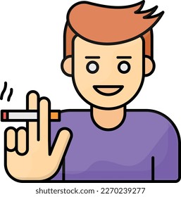 Mann, der ein Cigar hält und Rauchskulptur-Farbkonzept produziert, Vektorsymbol für Tabakkontamination und Bodenkontamination, Symbol für Umweltverschmutzung, chemisches biologisches Kontaminationszeichen