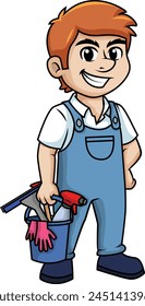 Man holding cleaning tools vector illustration