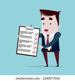 Man holding clipboard with completed checklist