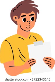 homem segurando o caractere plano da área de transferência