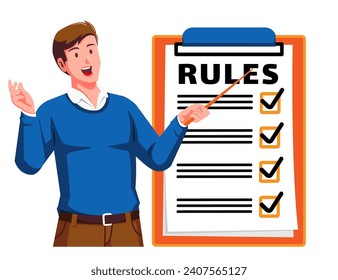 un hombre con un portapapeles con reglas y lista de verificación