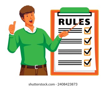 un hombre con un portapapeles con reglas y lista de verificación