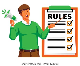 un hombre con un portapapeles con reglas y lista de verificación