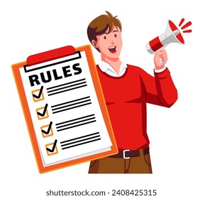 un hombre con un portapapeles con reglas y lista de verificación