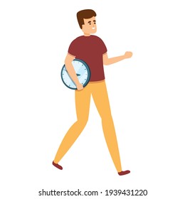 Man holding clock. Personal time management icon. Cartoon of Personal time management vector icon for web design isolated on white background