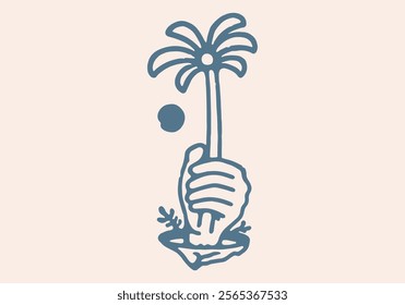 Man holding coconut tree on the beach