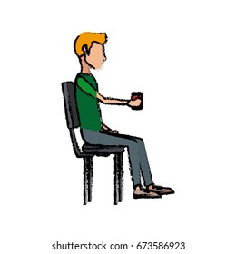 Man Holding Coffee Cup Sitting Office Stock Vector (Royalty Free ...