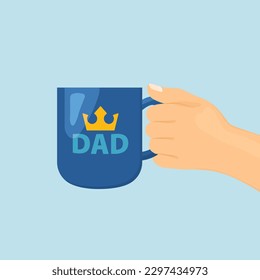 man holding coffee mug with dad word and crown icon; Father's Day concept -vector illustration