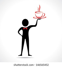 Man holding a coffee mug icon vector 