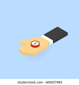 Man holding a compass. Vector isometric illustration.