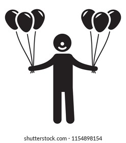 
Man holding a couple of helium bubbles and offering balloons icon 
