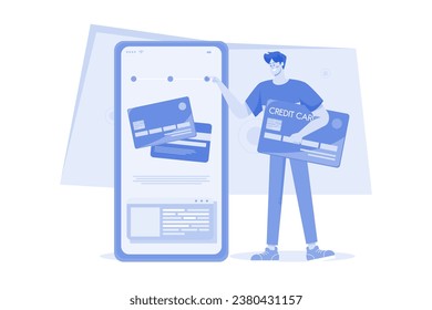 Man Holding Credit Card Illustration concept on a white background
