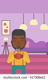 Man holding cup of coffee.