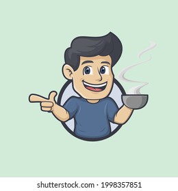 Man Holding a cup of coffee mascot 