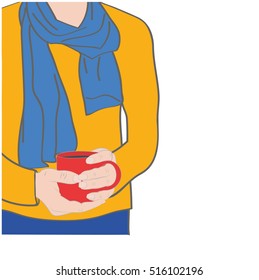 man holding a cup of coffee (tea). vector illustration.