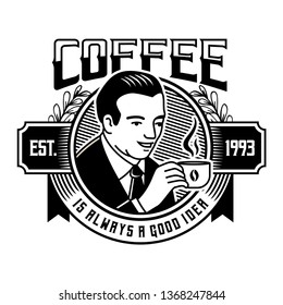 man holding a cup of hot coffee illustration