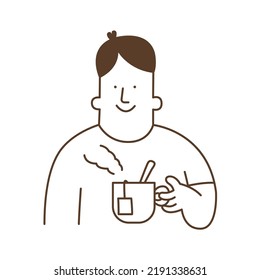 Man Holding Cup Of Tea Or Mug Tea Bag.