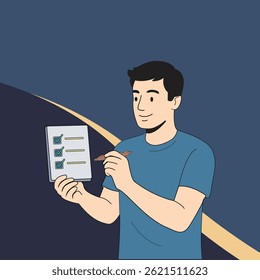 man holding daily schedule board
illustration character