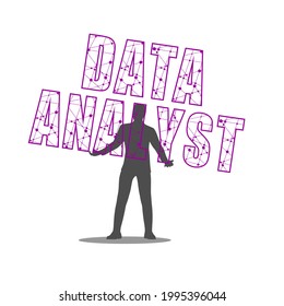 Man holding data analyst text in his hands