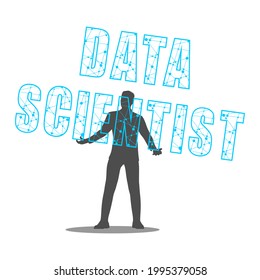 Man holding data scientist text in his hands