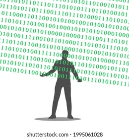 Hombre con matriz digital en sus manos