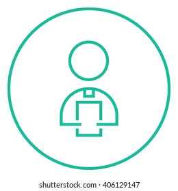 Man holding digital tablet line icon.