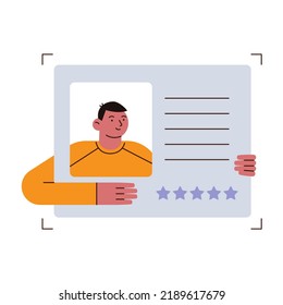 A man holding document frame. Isolated vector illustration .