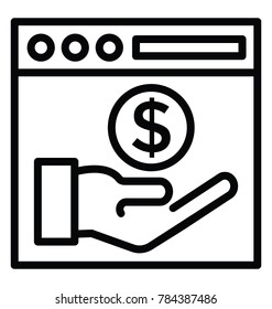 A man holding dollar coin on web page, electronics payment or online payment method