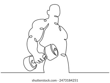 Man holding dumbbell continuous line drawing. Fitness and gym concept. Vector illustration minimalist design hand drawn.
