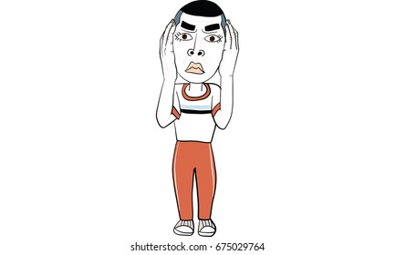 man holding ears