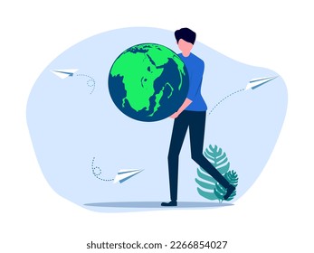 Man holding earth. Environmentally friendly. The concept of sustainability or environmental protection