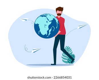 Man holding earth. Environmentally friendly. The concept of sustainability or environmental protection