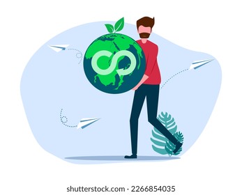 Man holding earth and tree. Environmentally friendly. The concept of sustainability or environmental protection